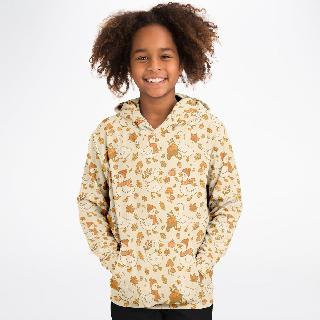 Kids Autumn Goose Hoodie – Ultra Comfy & Stretchy, Cozy Fleece or Lightweight Sports Fabric, Double-Layer Hood & Kangaroo Pocket