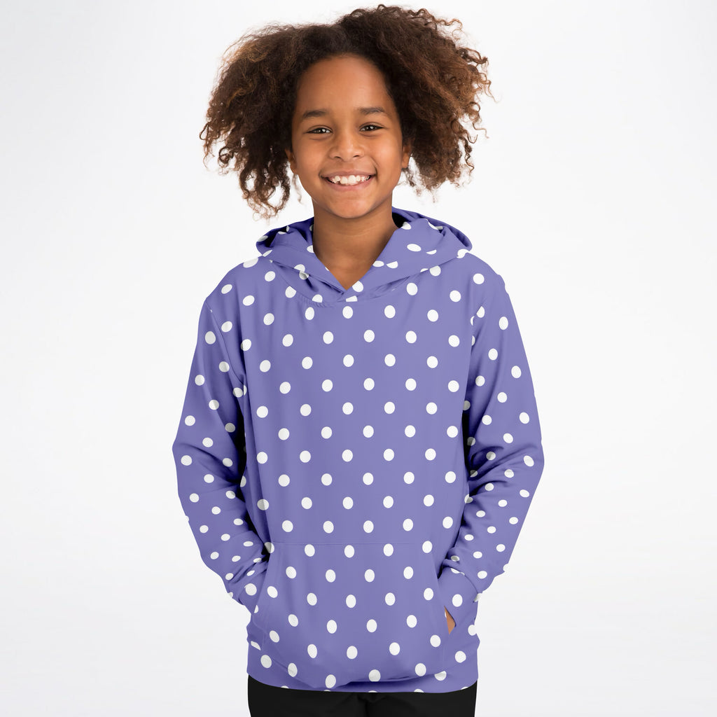 Girls Purple Polka Dot Hoodie – Ultra Comfy & Stretchy, Cozy Fleece or Lightweight Sports Fabric, Double-Layer Hood & Kangaroo Pocket