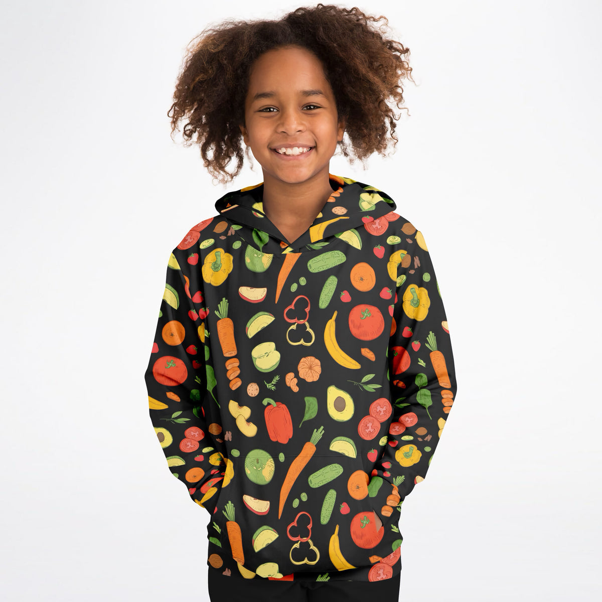 Kids Fruits & Vegetables Hoodie – Ultra Comfy & Stretchy, Cozy Fleece or Lightweight Sports Fabric, Double-Layer Hood & Kangaroo Pocket