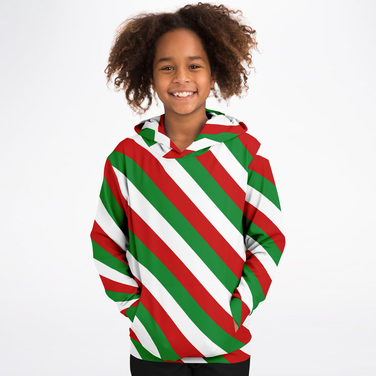 Kids Christmas Stripe Hoodie – Ultra Comfy & Stretchy, Cozy Fleece or Lightweight Sports Fabric, Double-Layer Hood & Kangaroo Pocket