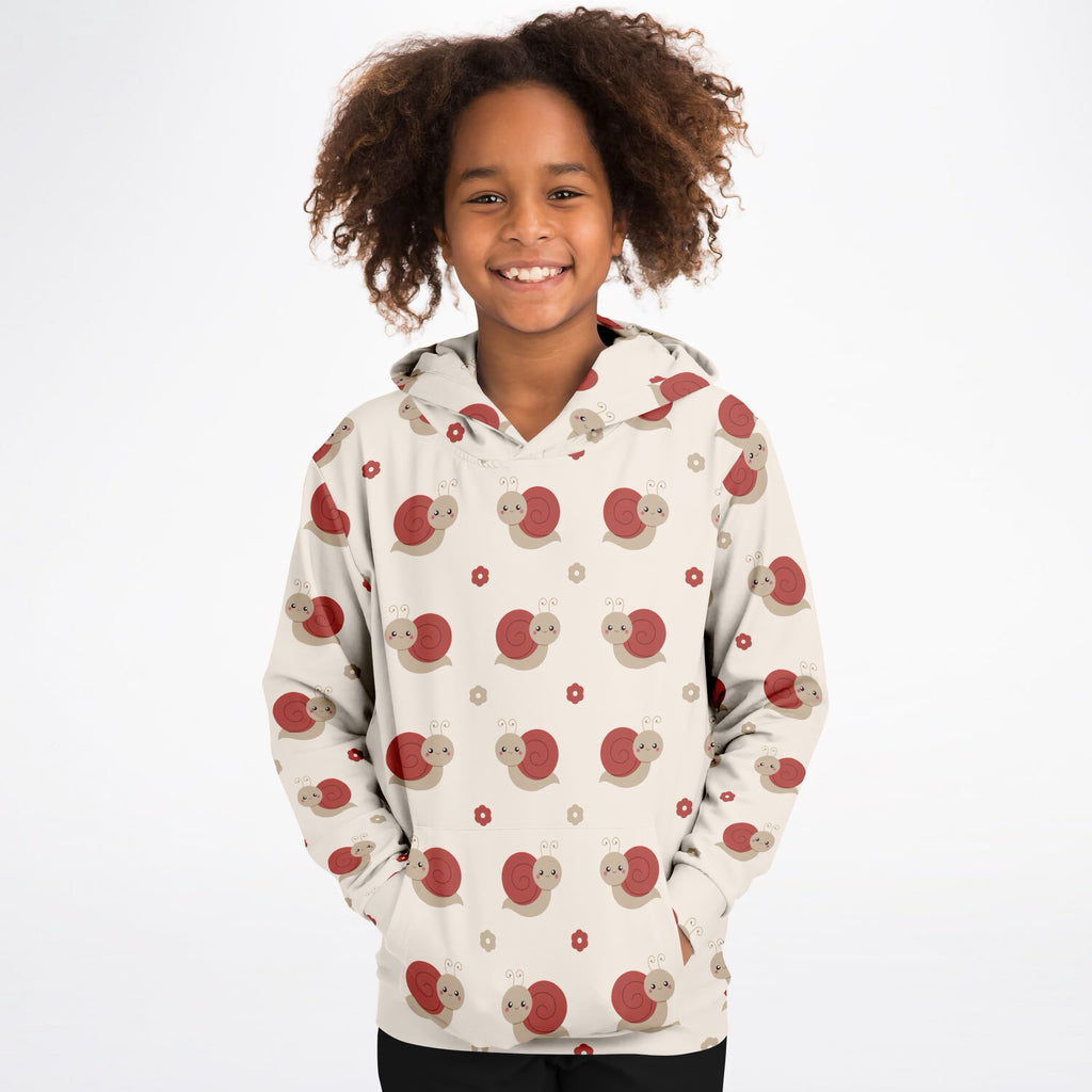 Kids Red Snail Hoodie – Ultra Comfy & Stretchy, Cozy Fleece or Lightweight Sports Fabric, Double-Layer Hood & Kangaroo Pocket