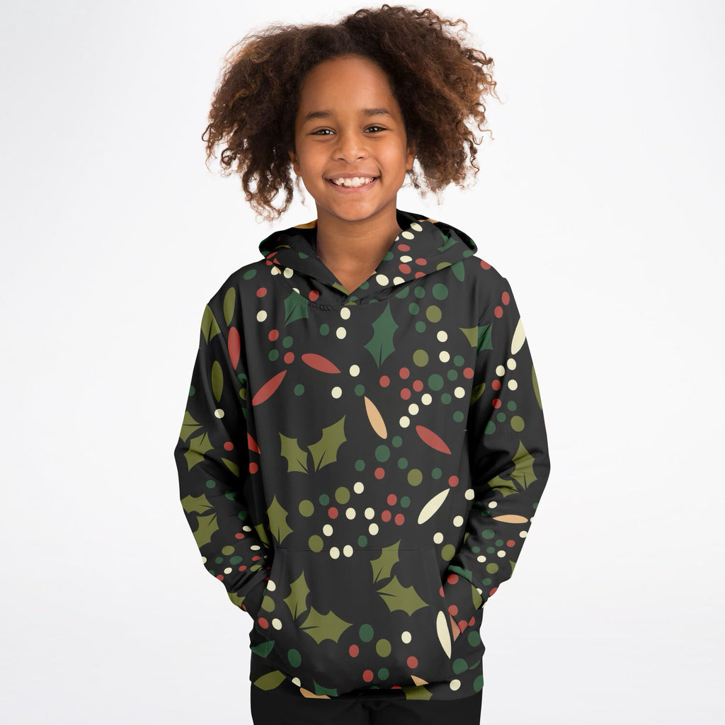 Kids Christmas Holly Berry Hoodie – Ultra Comfy & Stretchy, Cozy Fleece or Lightweight Sports Fabric, Double-Layer Hood & Kangaroo Pocket