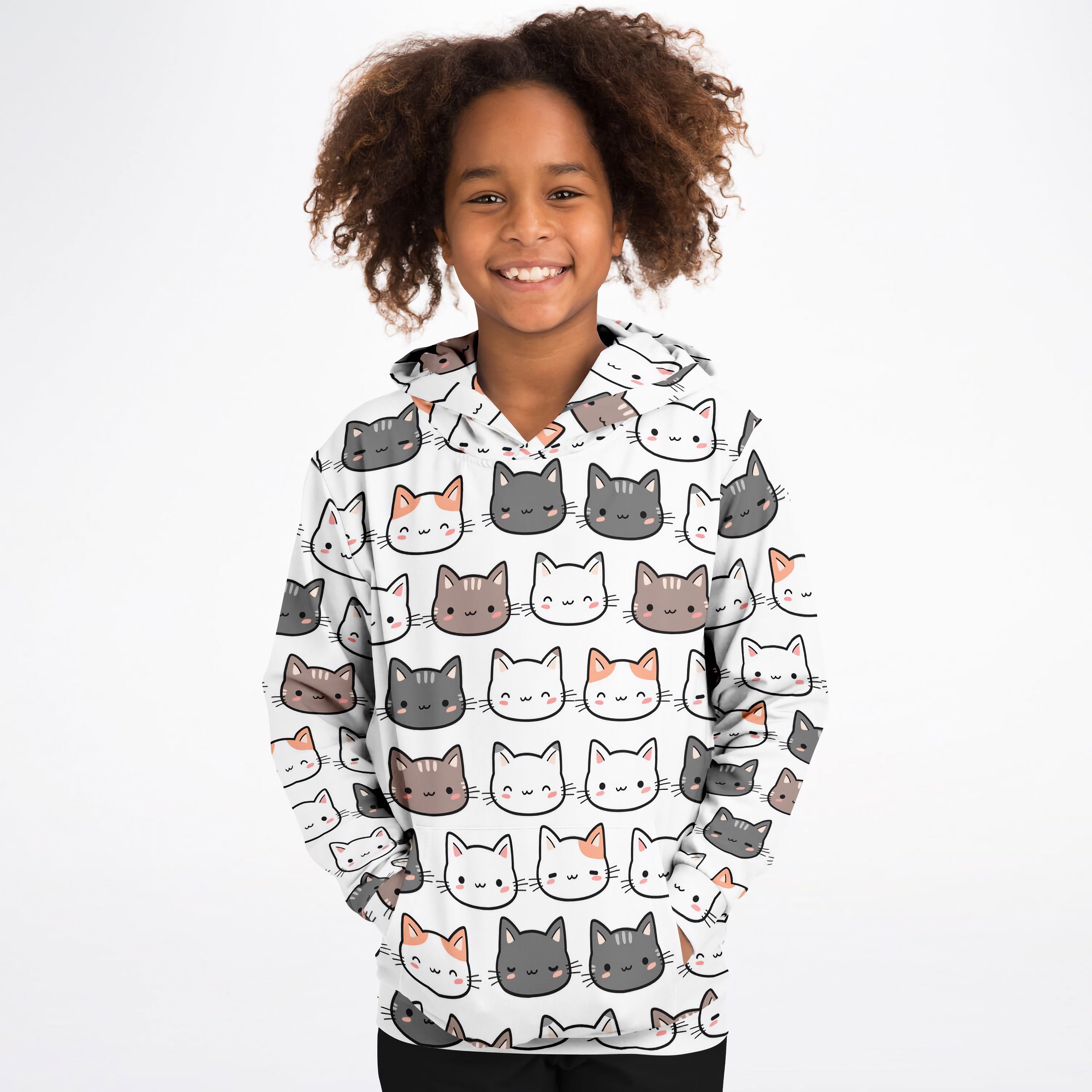 Girls Cat Hoodie – Cozy Cotton Fleece or Lightweight Sports Fabric