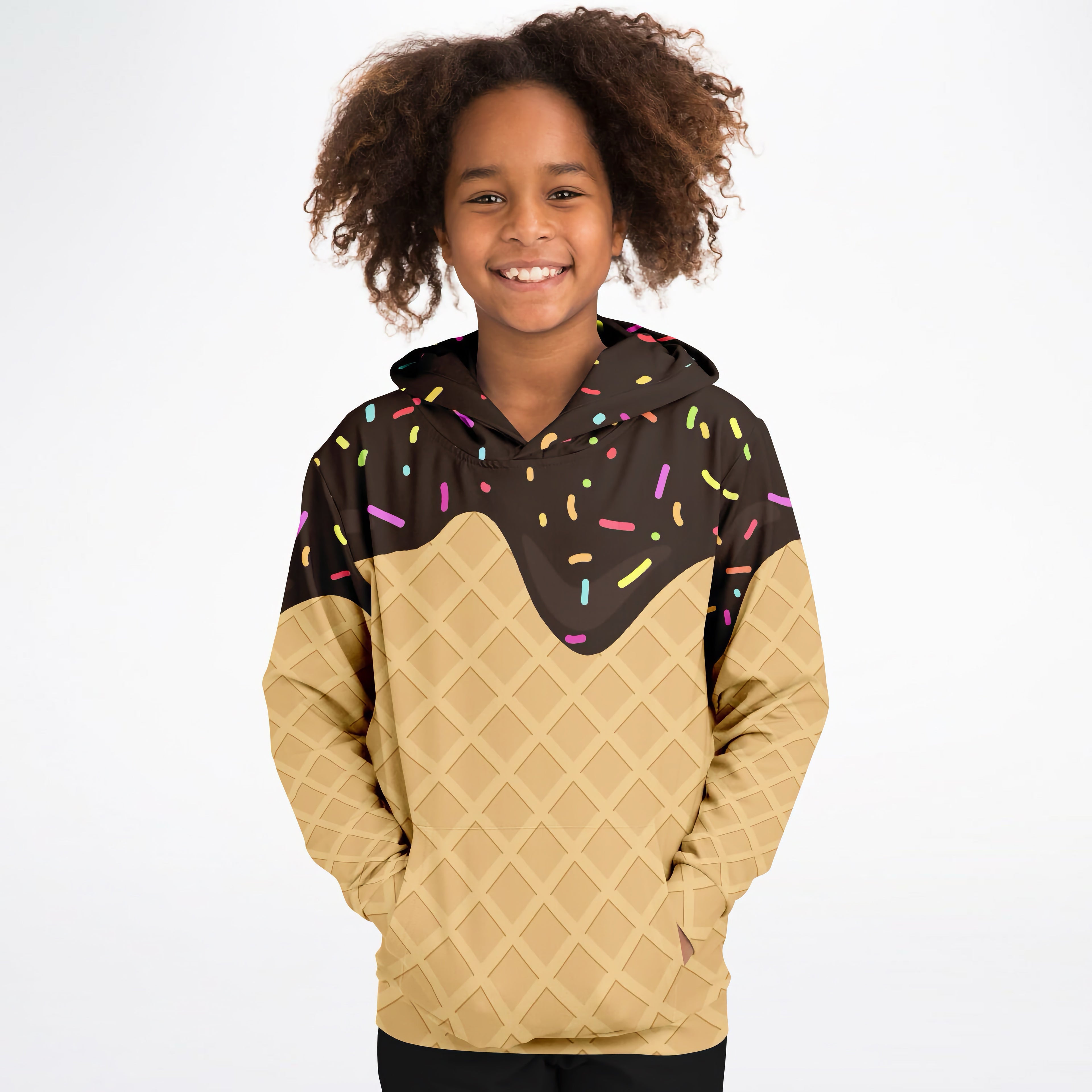 Kids Chocolate Ice Cream Cone Hoodie – Cozy Cotton Fleece or Lightweight Sports Fabric