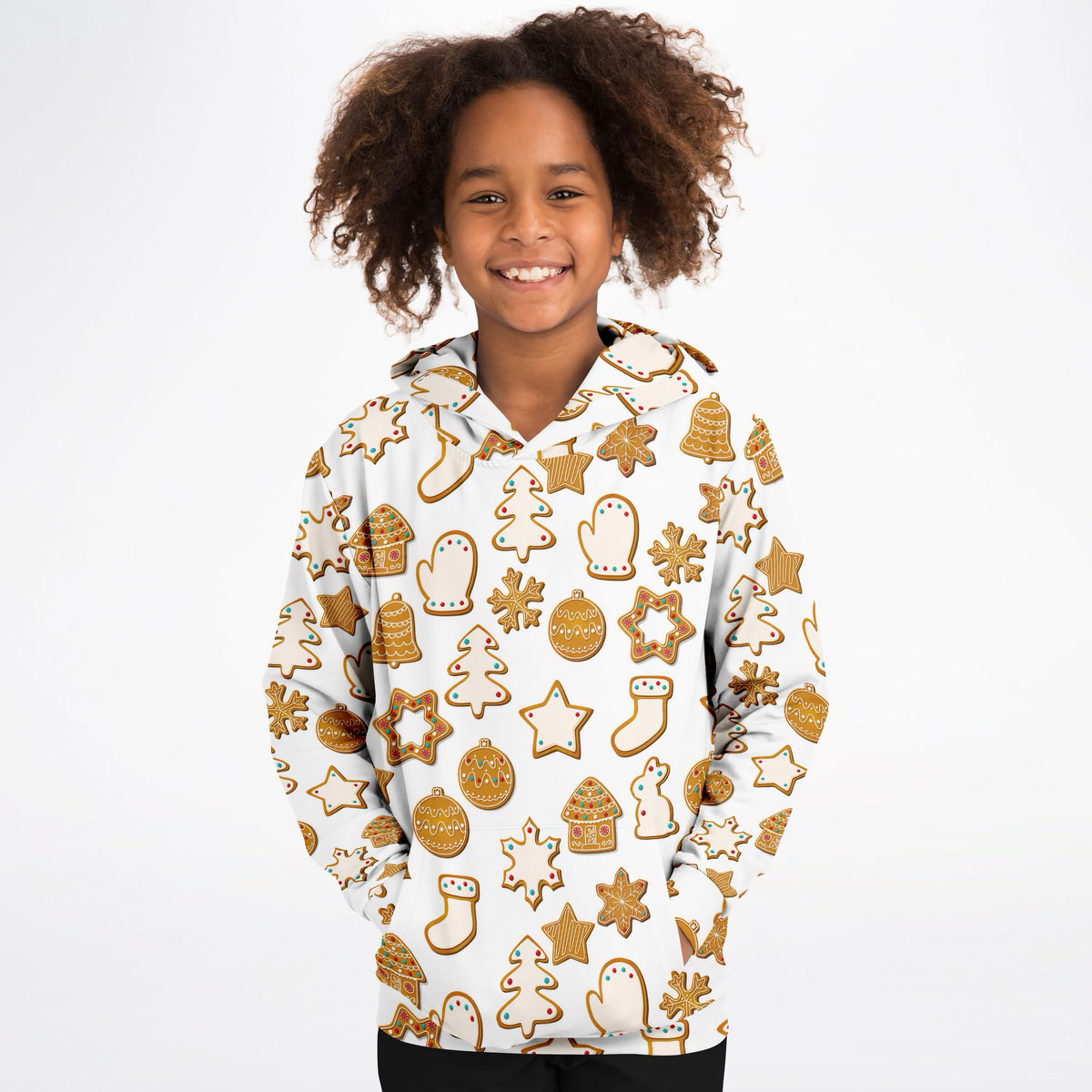 Kids Festive Holiday Cookies Hoodie – Ultra Comfy & Stretchy, Cozy Fleece or Lightweight Sports Fabric, Double-Layer Hood & Kangaroo Pocket