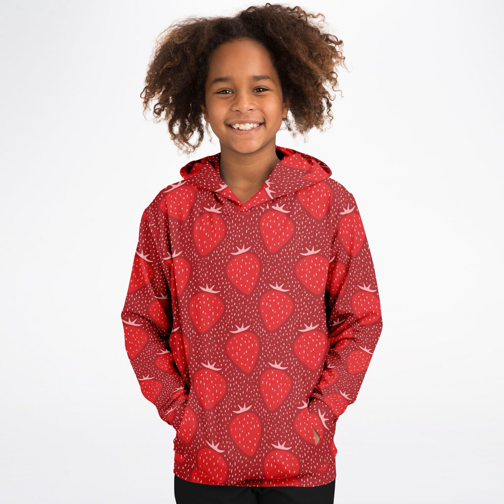 Kids Strawberry Hoodie – Ultra Comfy & Stretchy, Cozy Fleece or Lightweight Sports Fabric, Double-Layer Hood & Kangaroo Pocket