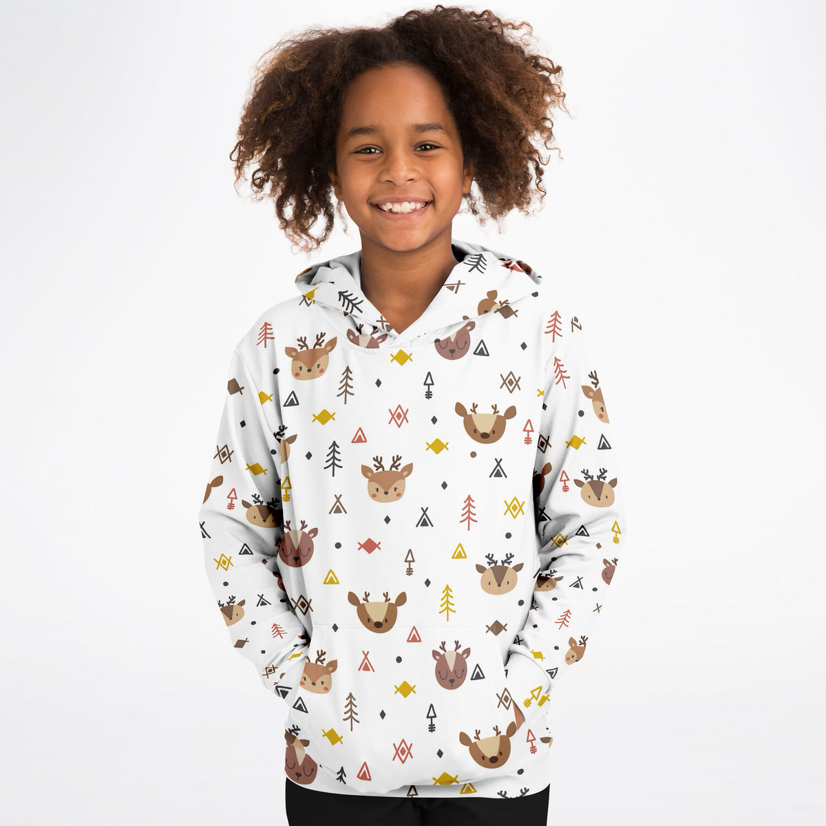 Kids Woodland Reindeer Hoodie – Ultra Comfy & Stretchy, Cozy Fleece or Lightweight Sports Fabric, Double-Layer Hood & Kangaroo Pocket