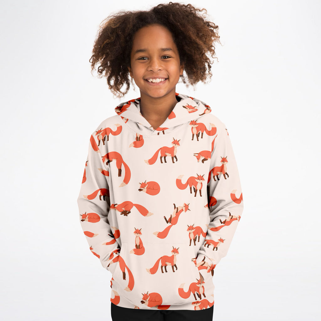 Kids Orange Fox Hoodie – Ultra Comfy & Stretchy, Cozy Fleece or Lightweight Sports Fabric, Double-Layer Hood & Kangaroo Pocket