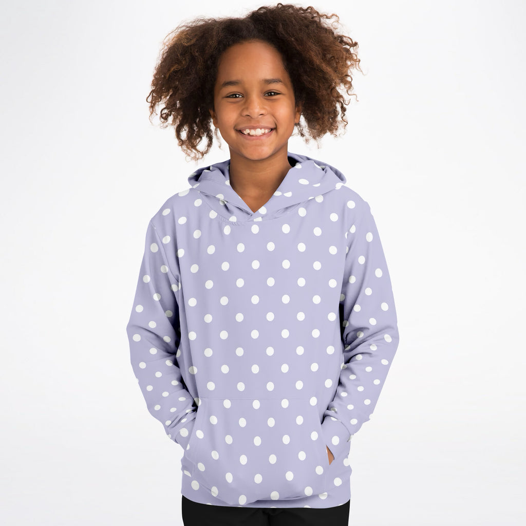 Girls Light Purple Polka Dot Hoodie – Ultra Comfy & Stretchy, Cozy Fleece or Lightweight Sports Fabric, Double-Layer Hood & Kangaroo Pocket