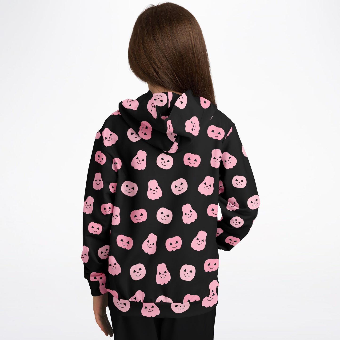 Girls Pink Pumpkins Halloween Hoodie – Cozy Cotton Fleece or Lightweight Sports Fabric