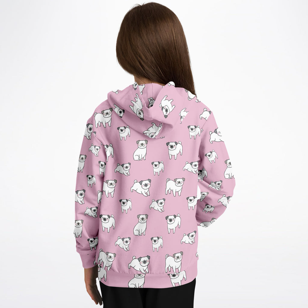 Girls Pink Pug Hoodie – Cozy Cotton Fleece or Lightweight Sports Fabric
