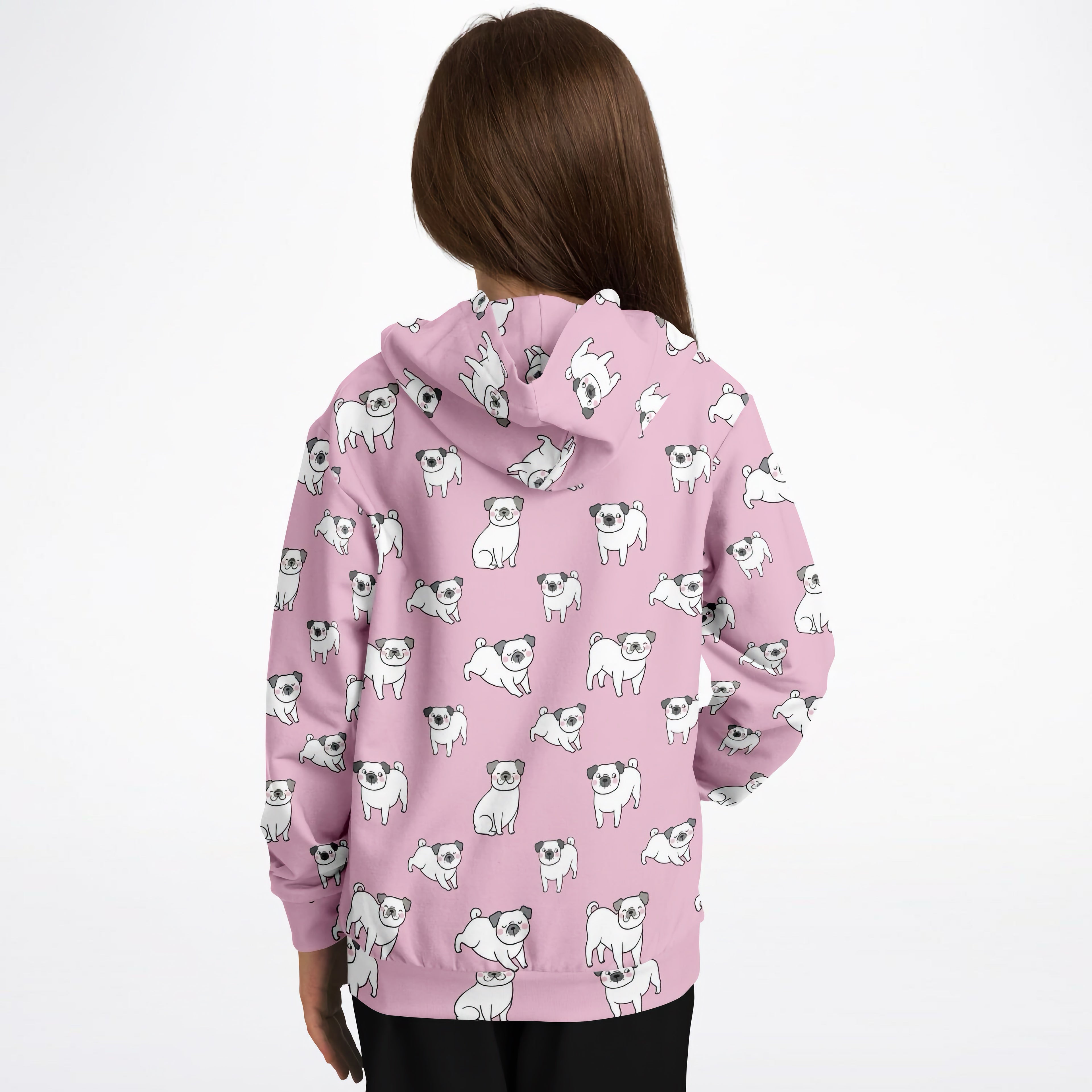 Girls Pink Pug Hoodie – Cozy Cotton Fleece or Lightweight Sports Fabric
