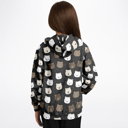 Kids Bear Face Hoodie – Cozy Cotton Fleece or Lightweight Sports Fabric