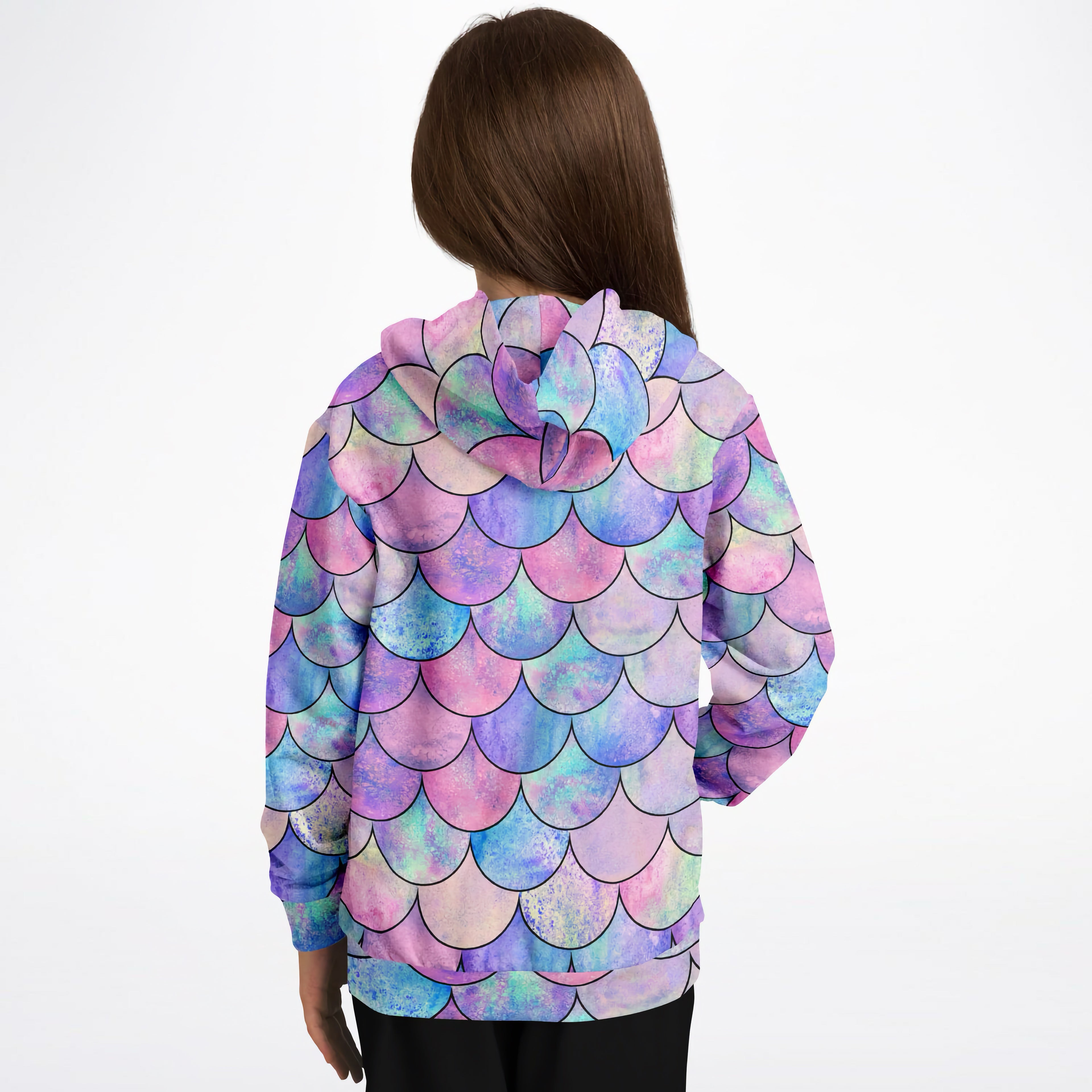 Girls Pastel Mermaid Hoodie – Cozy Cotton Fleece or Lightweight Sports Fabric