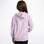 Girls Pastel Purple Kawaii Cats & Clouds Hoodie – Cozy Cotton Fleece or Lightweight Sports Fabric