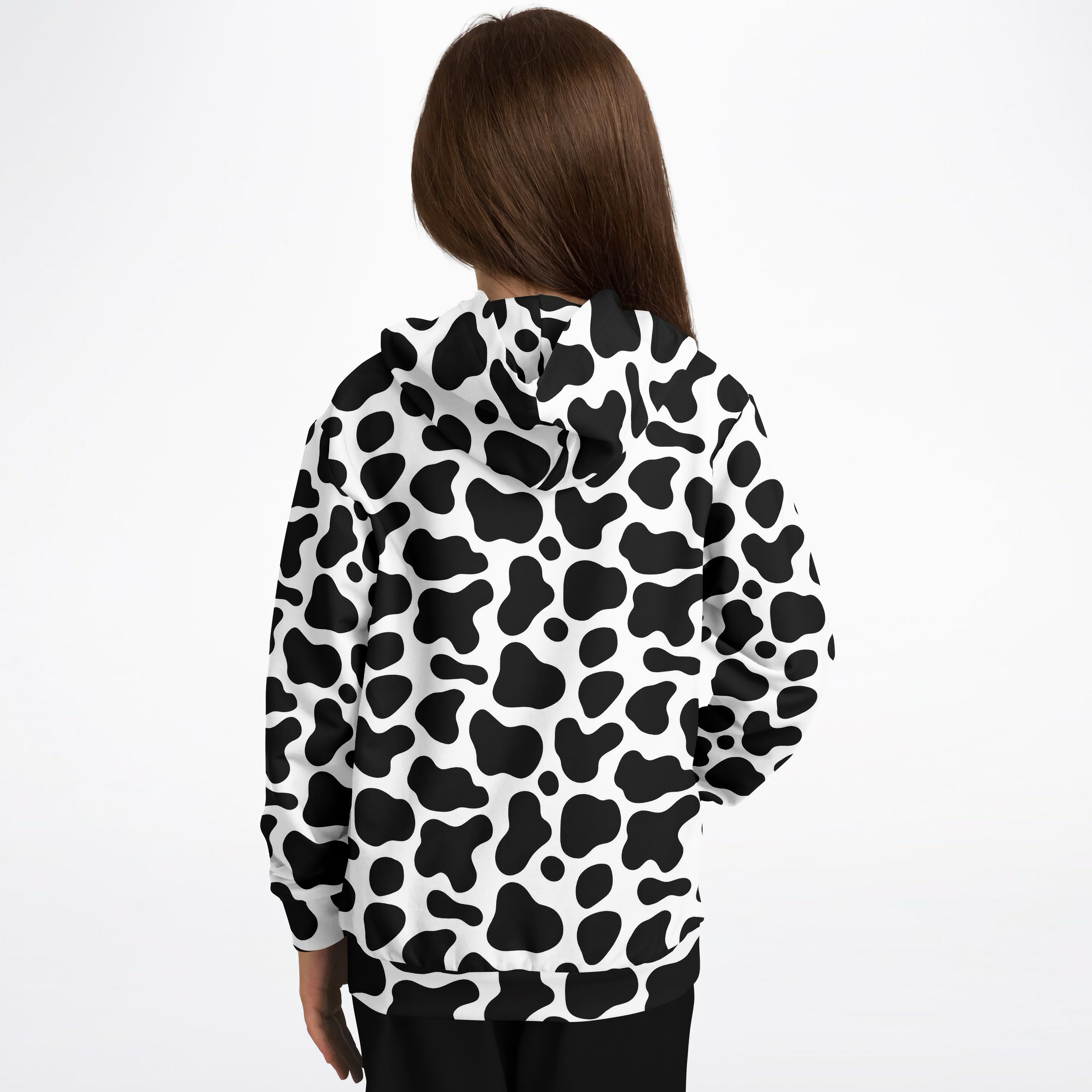 Kids Cow Print Hoodie – Cozy Cotton Fleece or Lightweight Sports Fabric