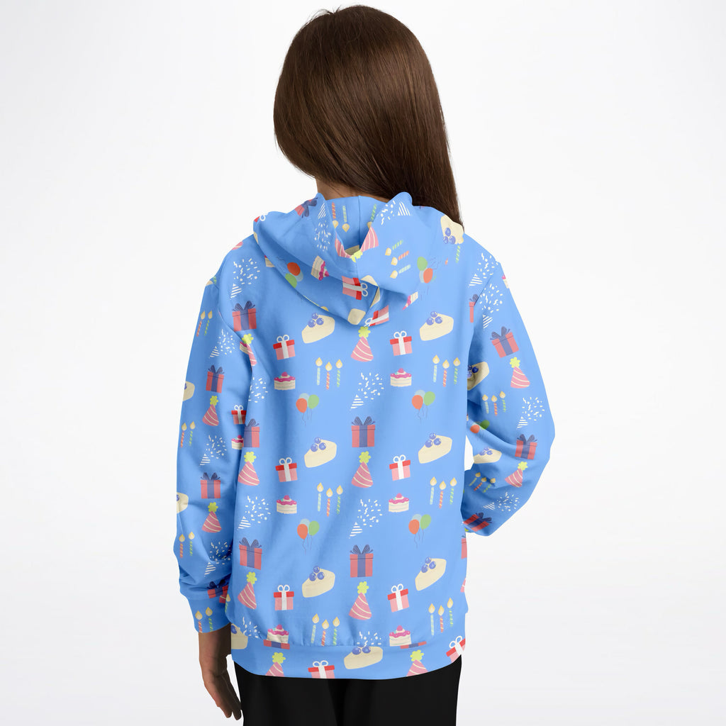 Kids Blue Birthday Pattern Hoodie – Cozy Cotton Fleece or Lightweight Sports Fabric