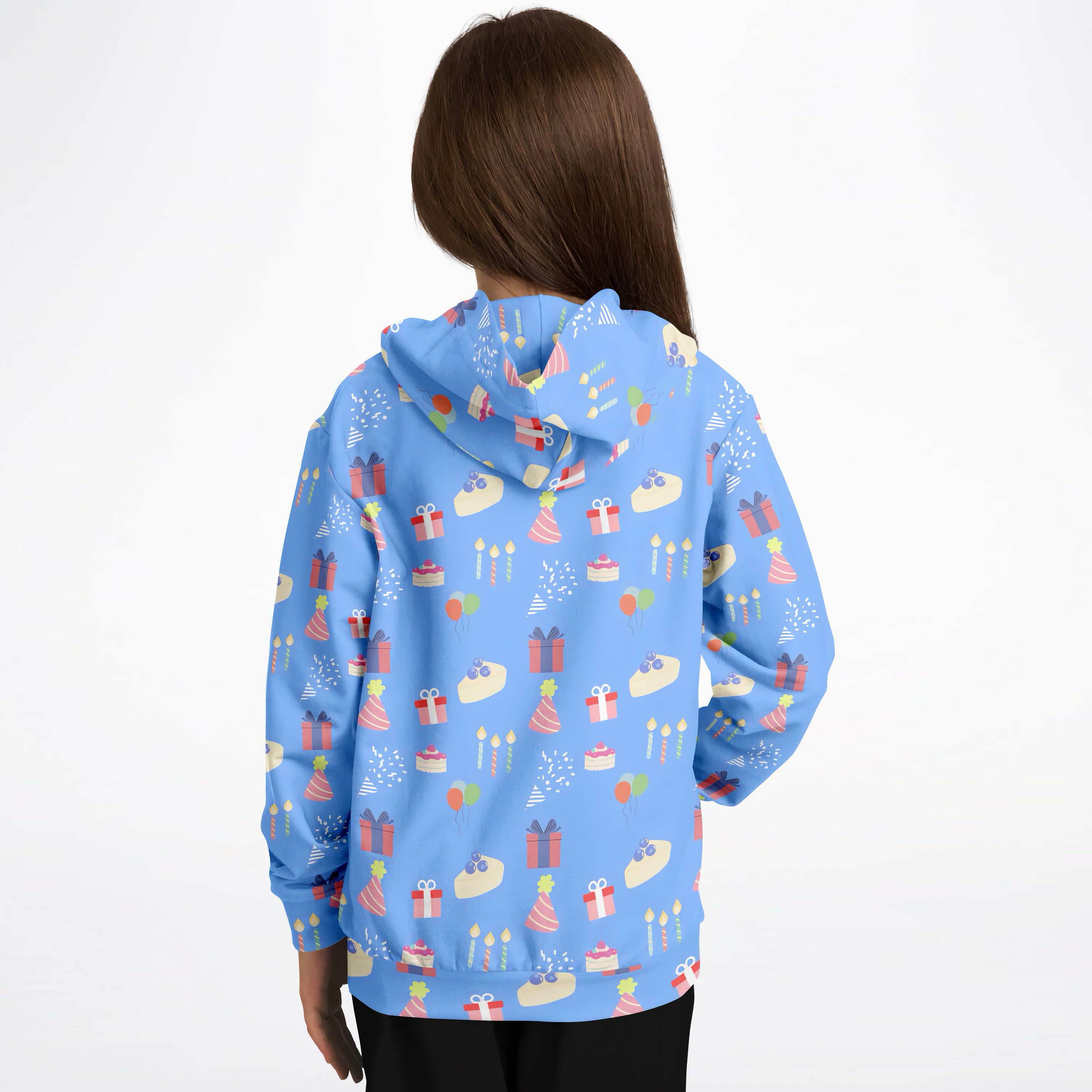 Kids Blue Birthday Pattern Hoodie – Cozy Cotton Fleece or Lightweight Sports Fabric