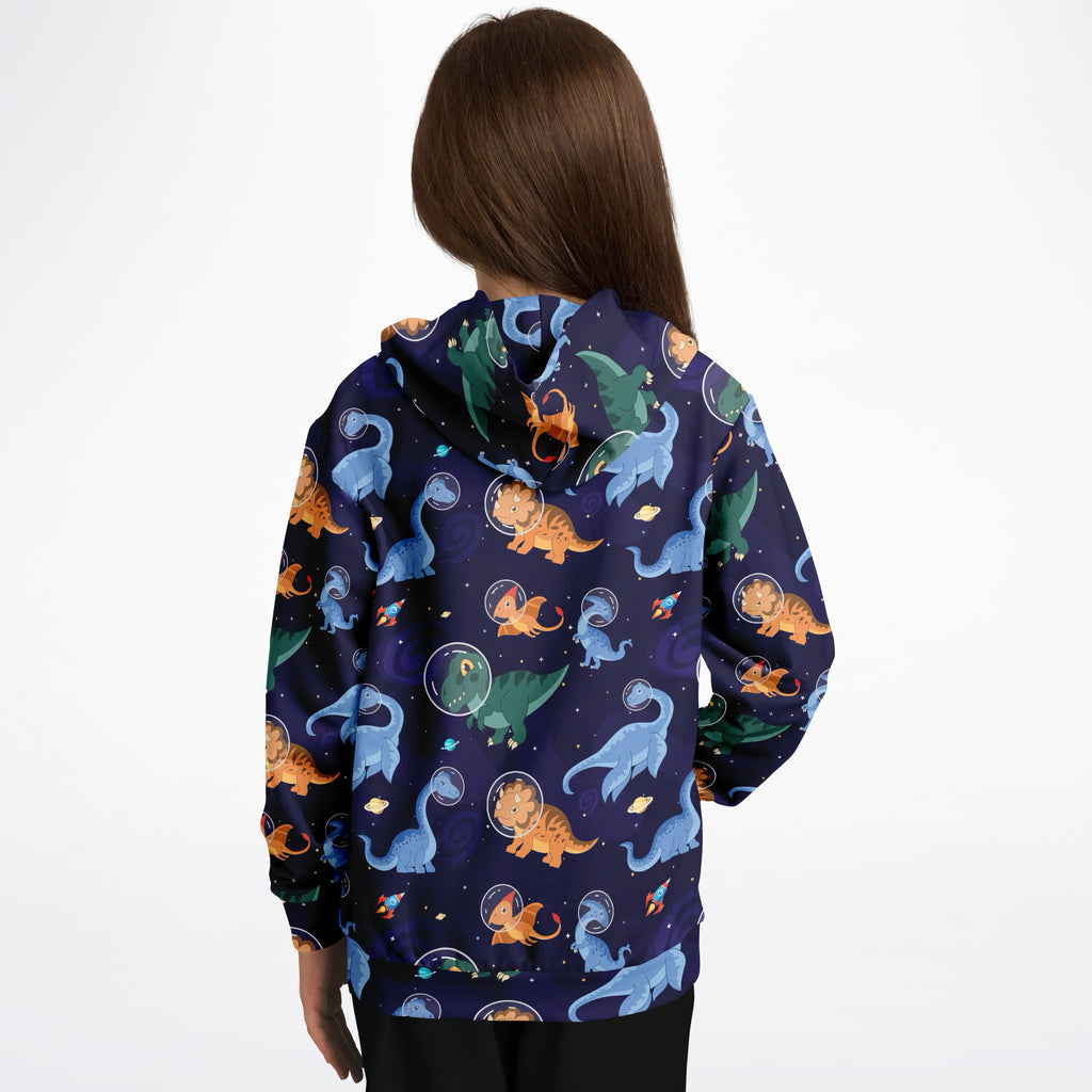 Kids Space Dinosaur Hoodie – Cozy Cotton Fleece or Lightweight Sports Fabric