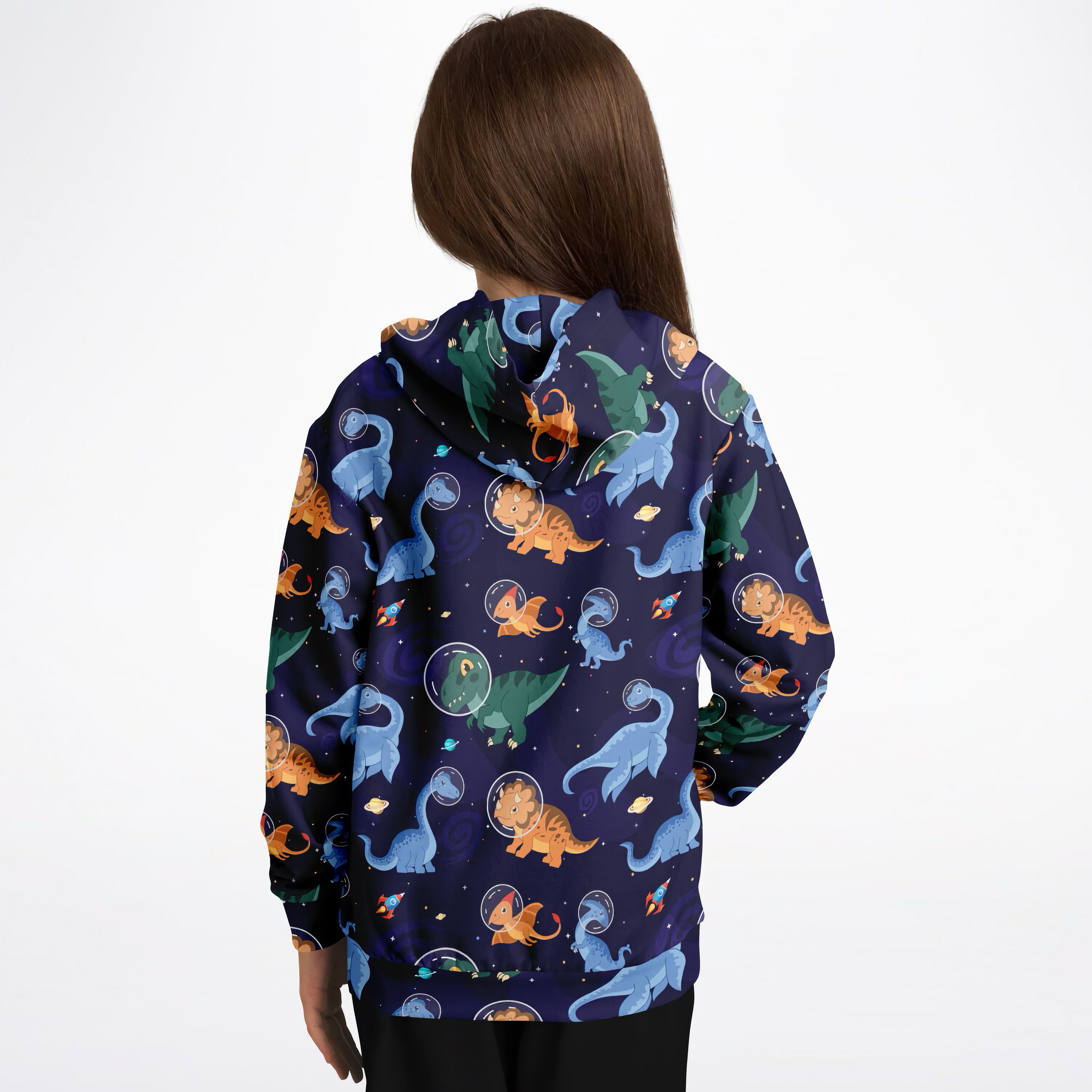 Kids Space Dinosaur Hoodie – Cozy Cotton Fleece or Lightweight Sports Fabric