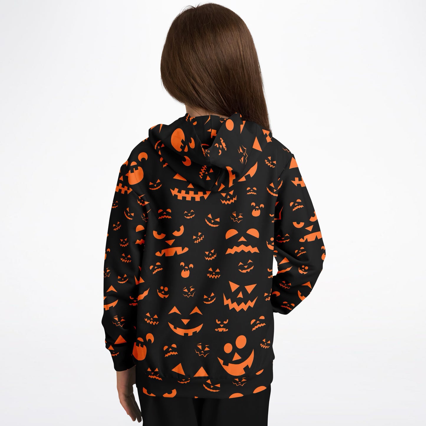 Kids Orange Jack-O’-Lantern Halloween Hoodie – Cozy Cotton Fleece or Lightweight Sports Fabric