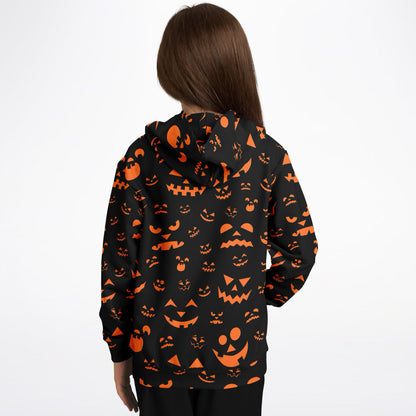 Kids Orange Jack-O’-Lantern Halloween Hoodie – Cozy Cotton Fleece or Lightweight Sports Fabric