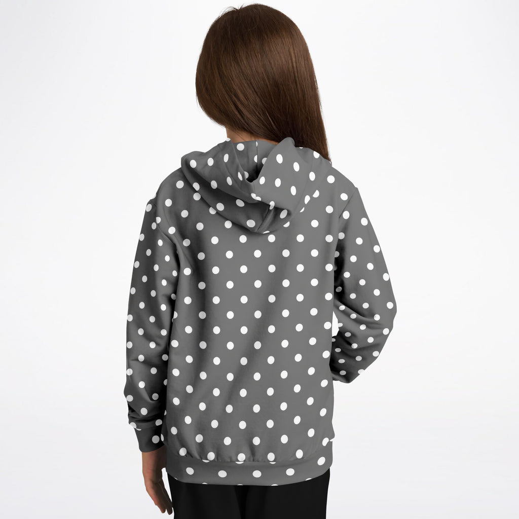 Kids Gray Polka Dot Hoodie – Ultra Comfy & Stretchy, Cozy Fleece or Lightweight Sports Fabric, Double-Layer Hood & Kangaroo Pocket