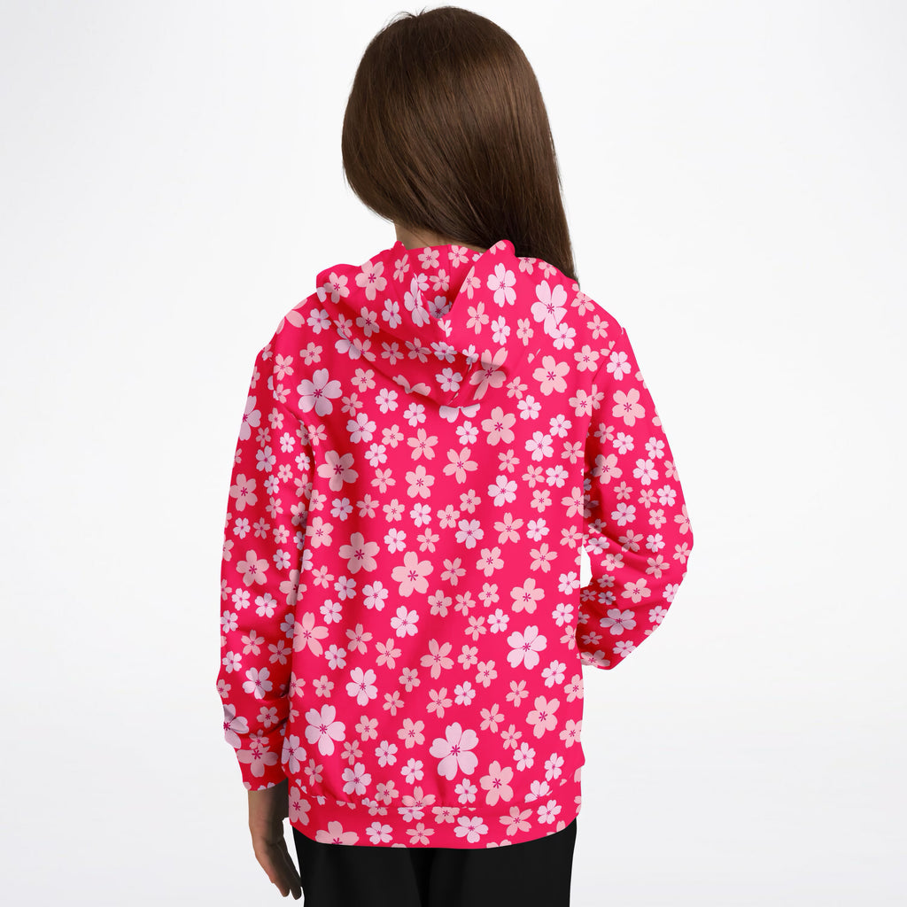 Girls Bright Pink Cherry Blossom Hoodie – Ultra Comfy & Stretchy, Cozy Fleece or Lightweight Sports Fabric, Double-Layer Hood & Kangaroo Pocket