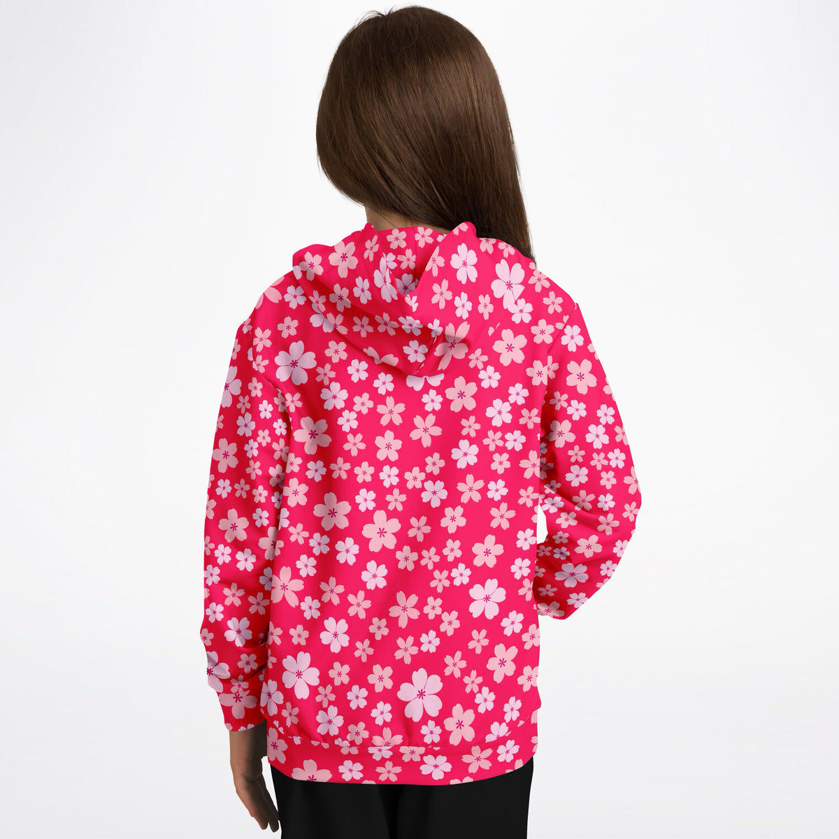 Girls Bright Pink Cherry Blossom Hoodie – Ultra Comfy & Stretchy, Cozy Fleece or Lightweight Sports Fabric, Double-Layer Hood & Kangaroo Pocket