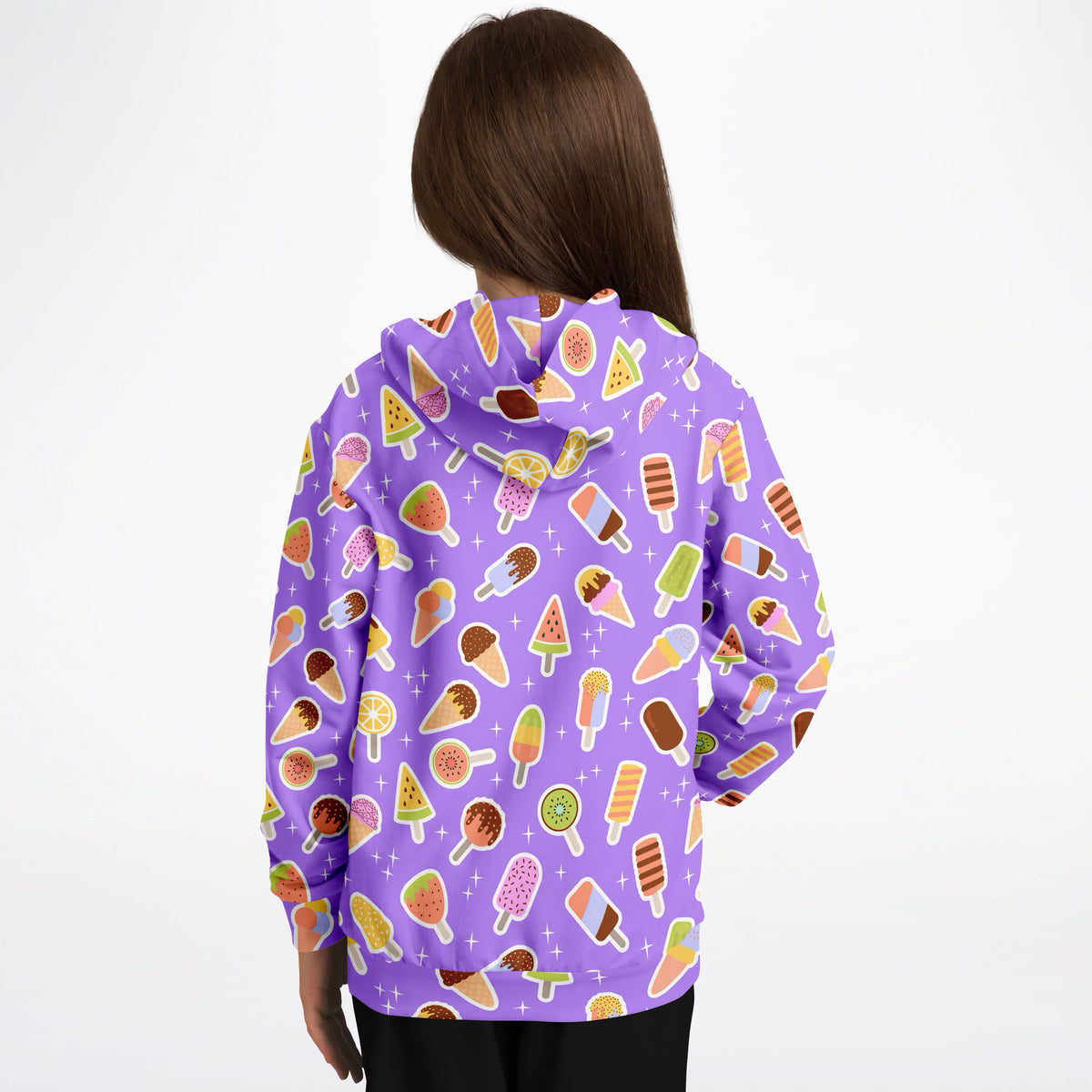 Girls Purple Ice Cream Hoodie – Ultra Comfy & Stretchy, Cozy Fleece or Lightweight Sports Fabric, Double-Layer Hood & Kangaroo Pocket