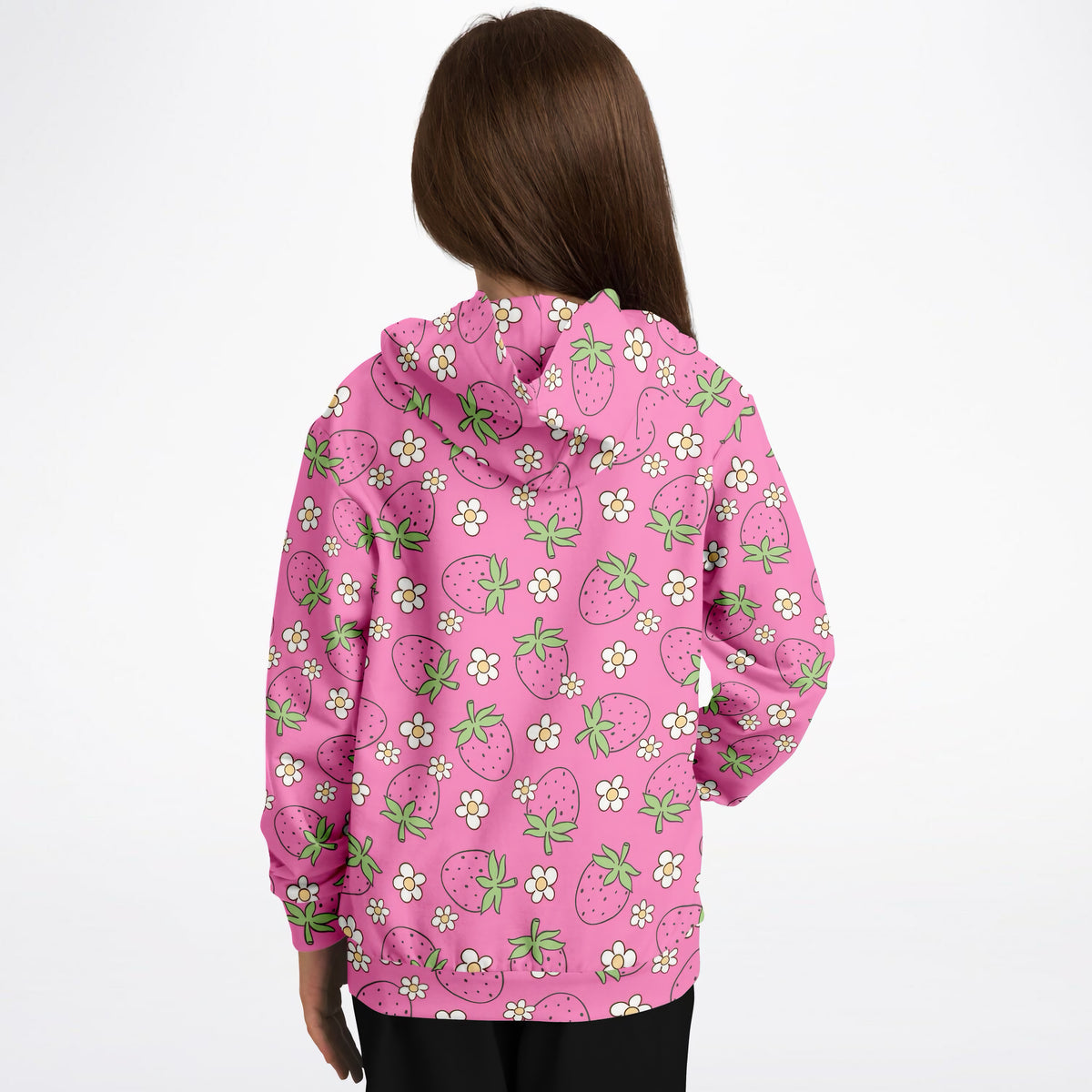 Girls Pink Strawberry Hoodie – Ultra Comfy & Stretchy, Cozy Fleece or Lightweight Sports Fabric, Double-Layer Hood & Kangaroo Pocket