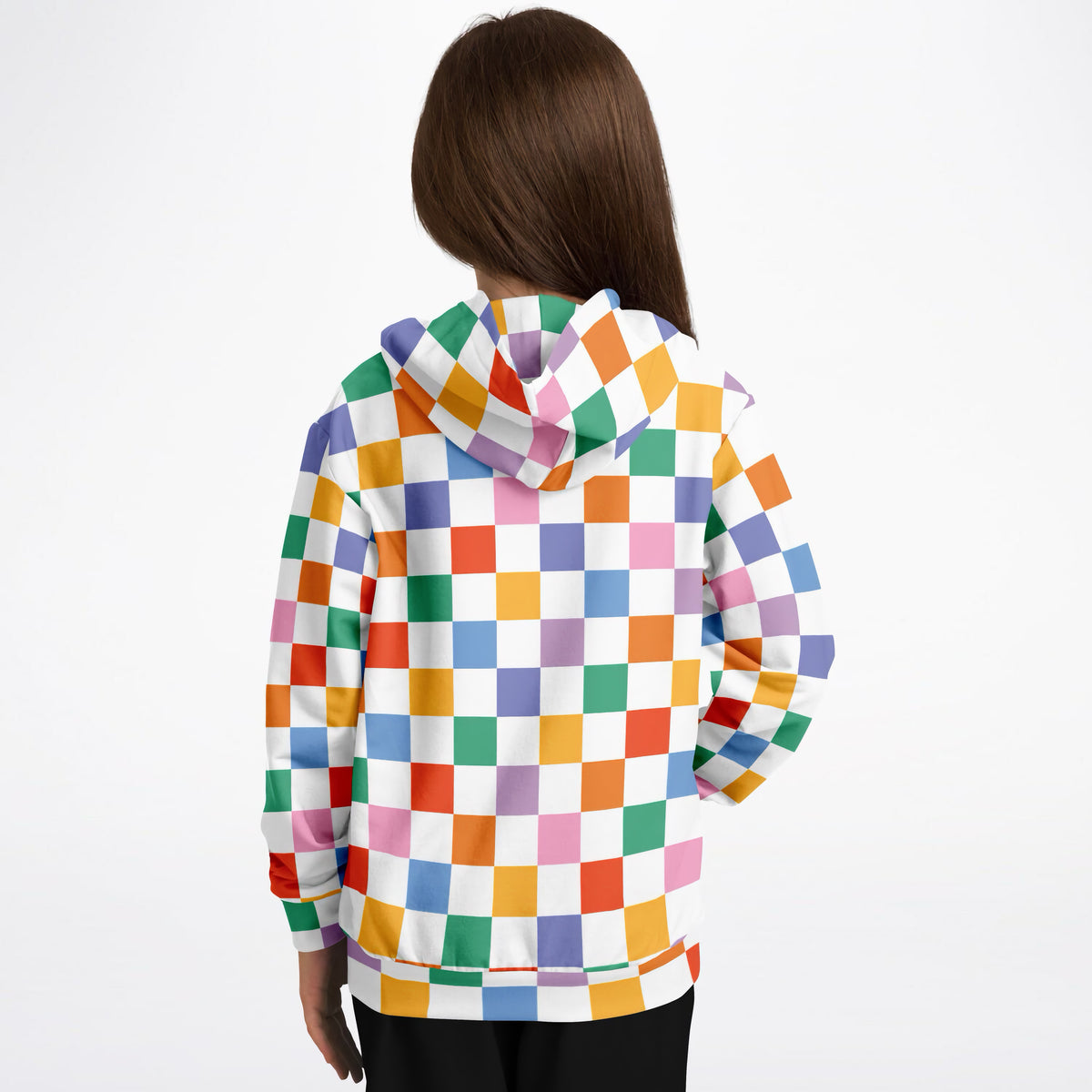 Girls Bright Rainbow Checkered Hoodie – Ultra Comfy & Stretchy, Cozy Fleece or Lightweight Sports Fabric, Double-Layer Hood & Kangaroo Pocket