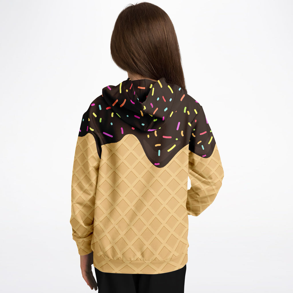 Kids Chocolate Ice Cream Cone Hoodie – Cozy Cotton Fleece or Lightweight Sports Fabric