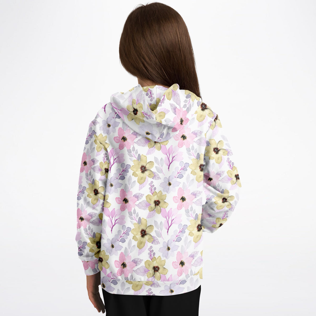 Girls Pastel Watercolor Floral Hoodie – Ultra Comfy & Stretchy, Cozy Fleece or Lightweight Sports Fabric, Double-Layer Hood & Kangaroo Pocket