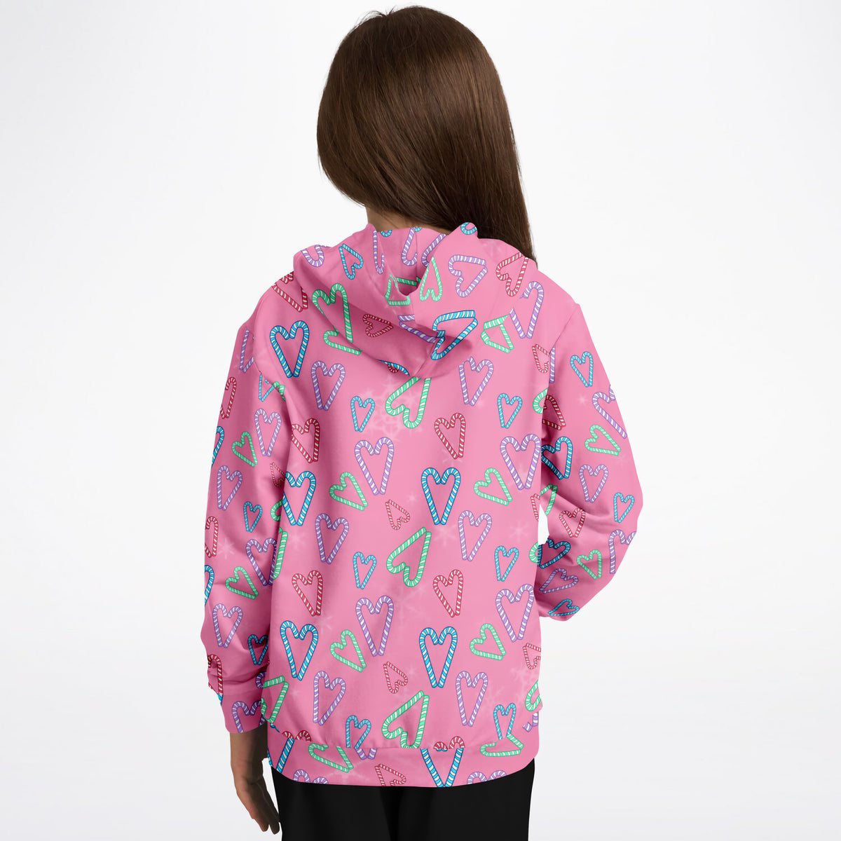 Girls Pink Christmas Candy Cane Hoodie – Ultra Comfy & Stretchy, Cozy Fleece or Lightweight Sports Fabric, Double-Layer Hood & Kangaroo Pocket