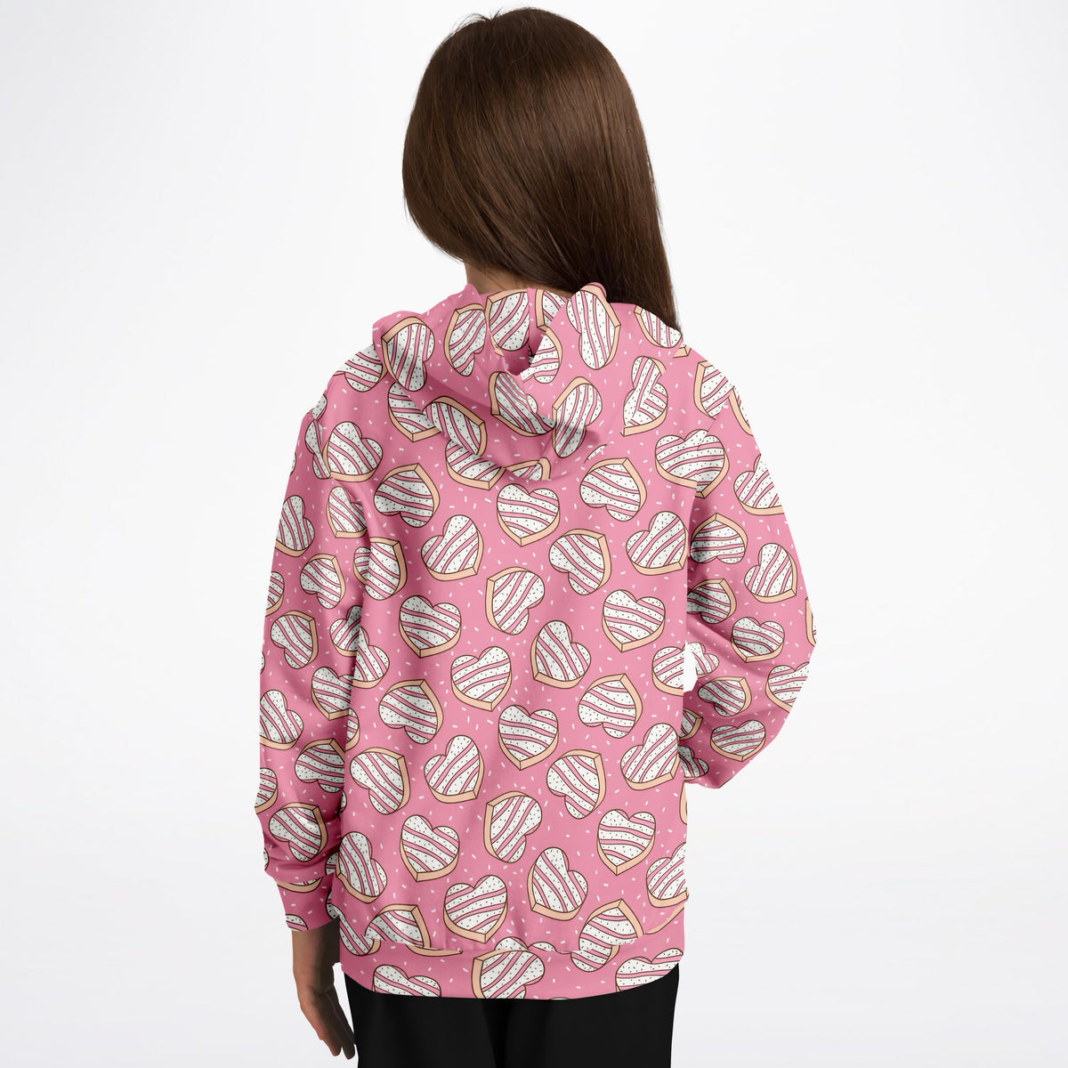 Girls Pink Heart Cookie Hoodie – Ultra Comfy & Stretchy, Cozy Fleece or Lightweight Sports Fabric, Double-Layer Hood & Kangaroo Pocket