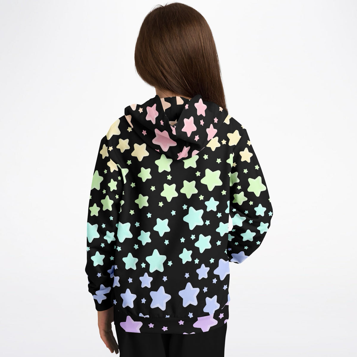 Girls Pastel Rainbow Stars Hoodie – Ultra Comfy & Stretchy, Cozy Fleece or Lightweight Sports Fabric, Double-Layer Hood & Kangaroo Pocket
