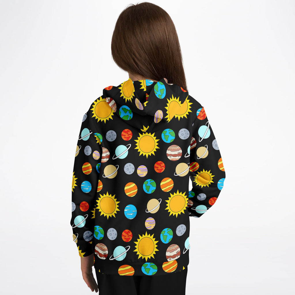 Kids Solar System Planets Hoodie – Ultra Comfy & Stretchy, Cozy Fleece or Lightweight Sports Fabric, Double-Layer Hood & Kangaroo Pocket
