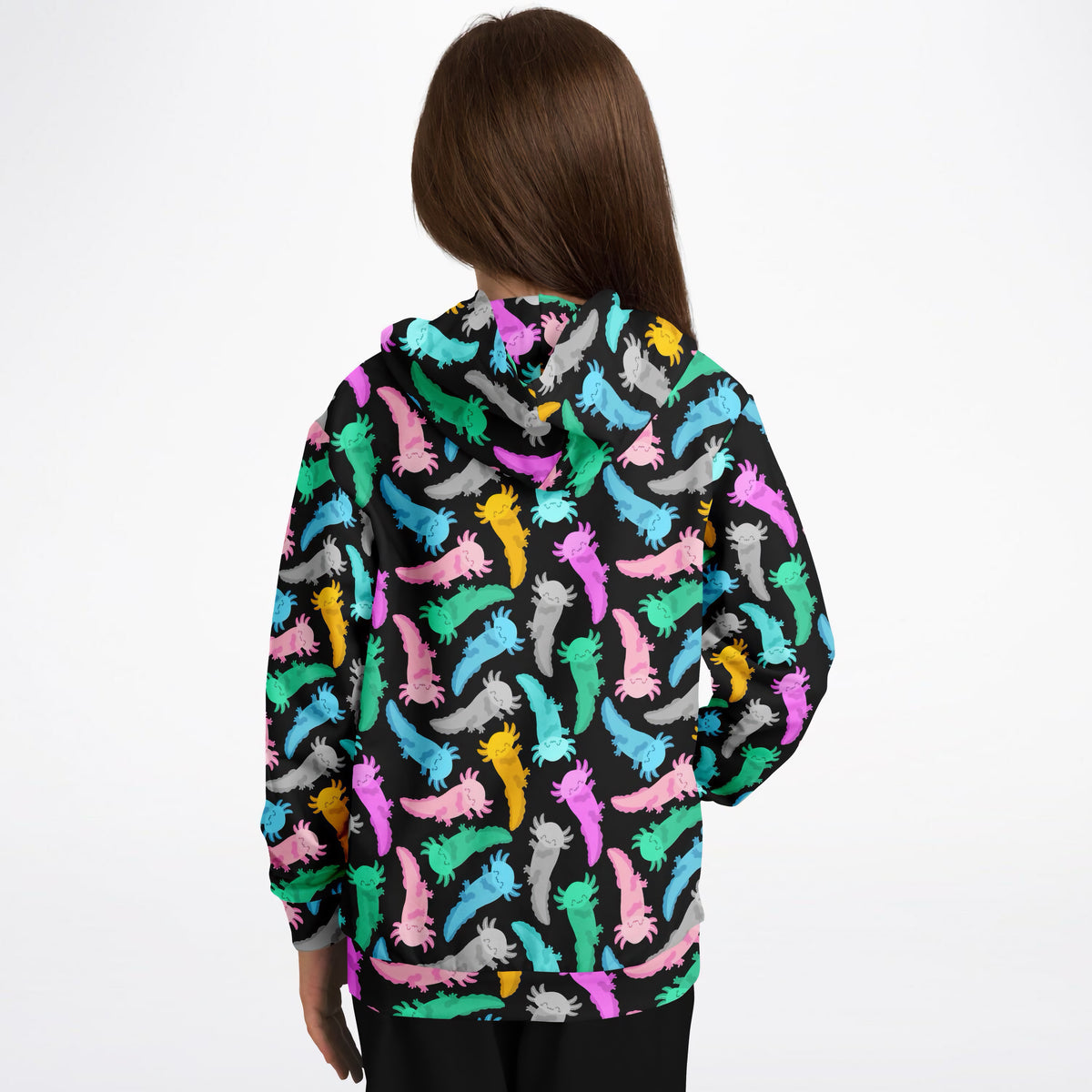 Kids Colorful Axolotl Hoodie – Ultra Comfy & Stretchy, Cozy Fleece or Lightweight Sports Fabric, Double-Layer Hood & Kangaroo Pocket