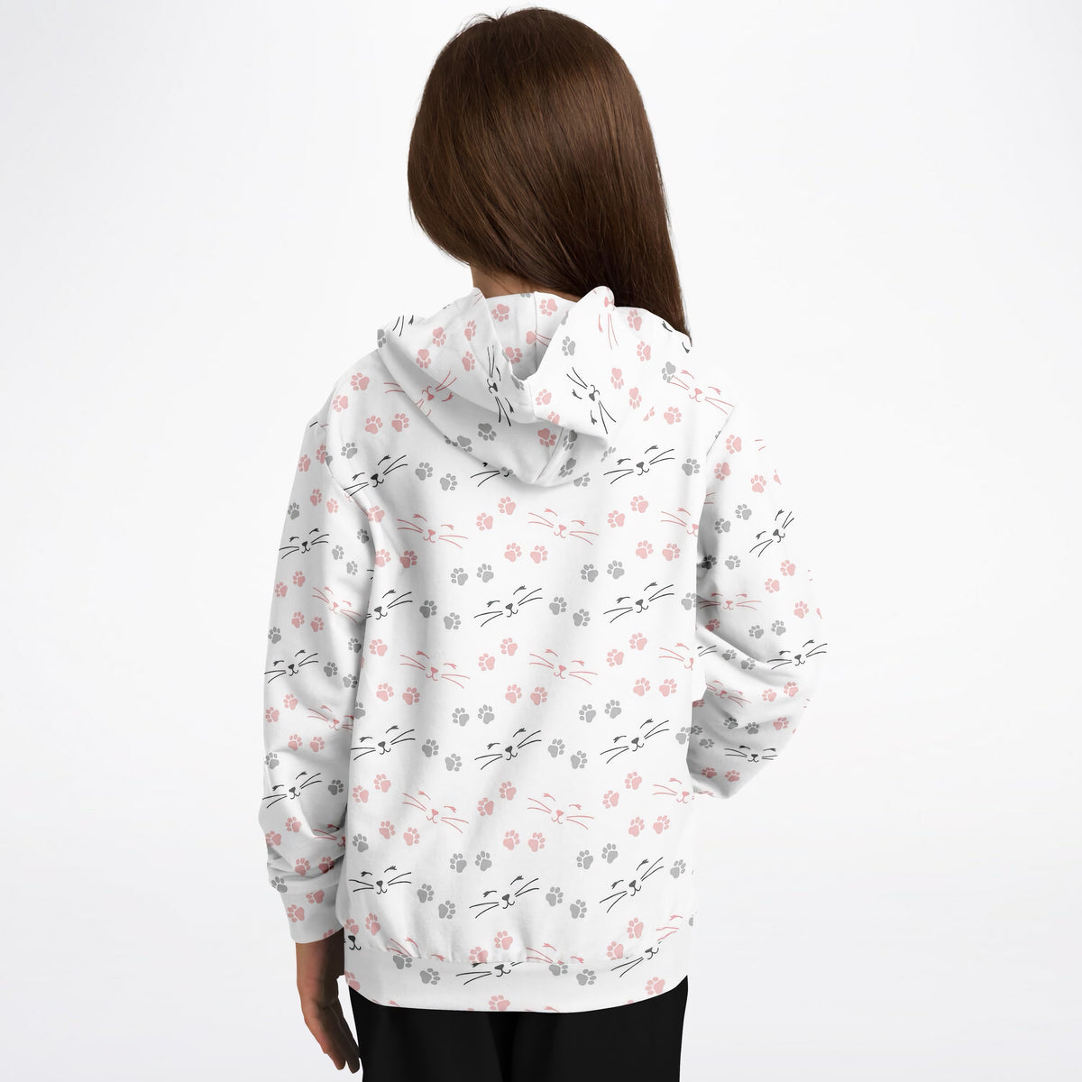 Girls Cat Face & Whiskers Hoodie – Ultra Comfy & Stretchy, Cozy Fleece or Lightweight Sports Fabric, Double-Layer Hood & Kangaroo Pocket