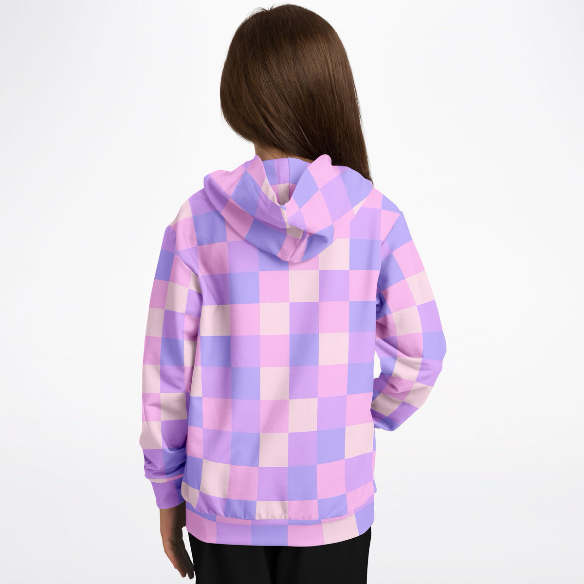 Girls Pink & Purple Checkered Hoodie – Ultra Comfy & Stretchy, Cozy Fleece or Lightweight Sports Fabric, Double-Layer Hood & Kangaroo Pocket