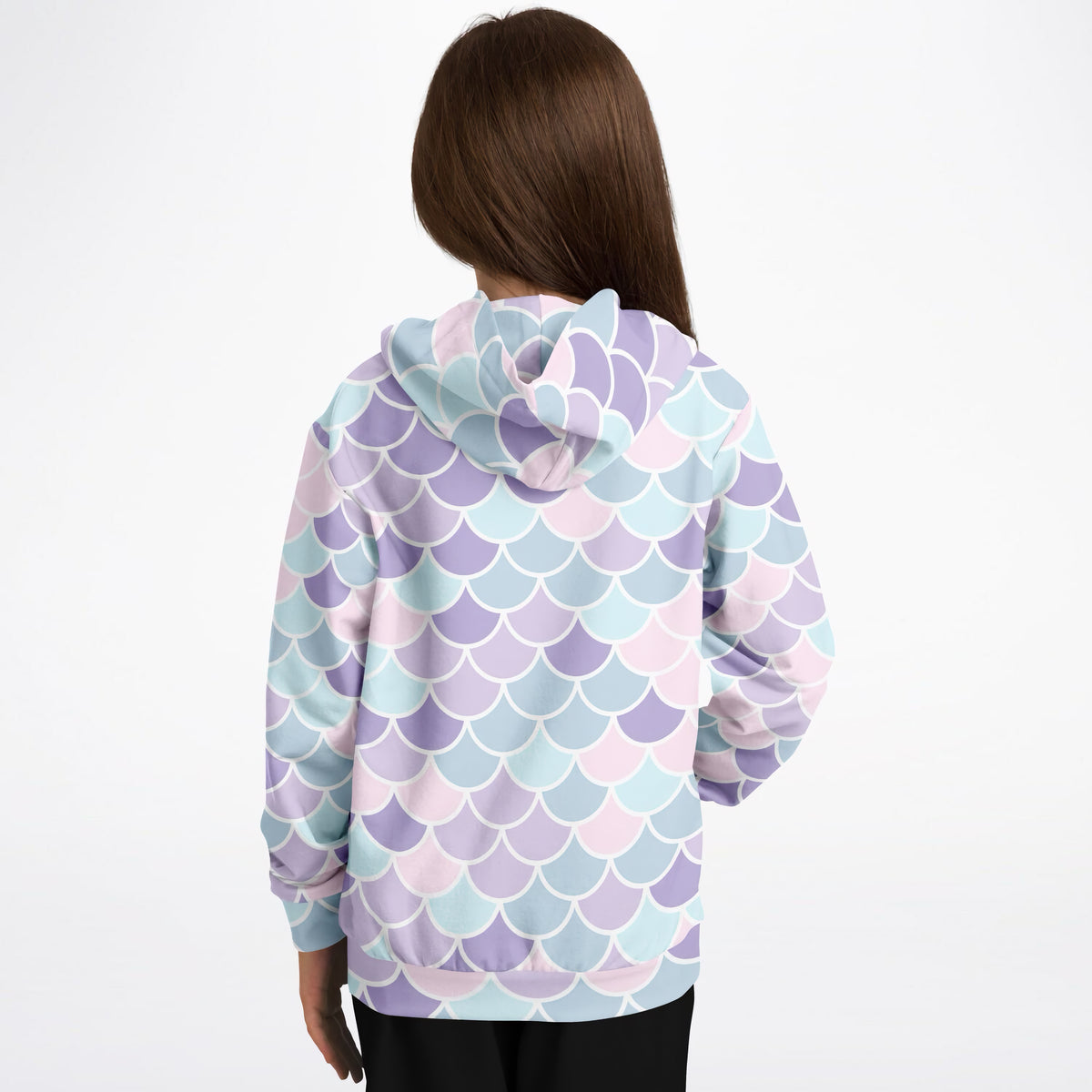 Girls Magical Pink Purple & Blue Mermaid Scales Hoodie – Ultra Comfy & Stretchy, Cozy Fleece or Lightweight Sports Fabric, Double-Layer Hood & Kangaroo Pocket