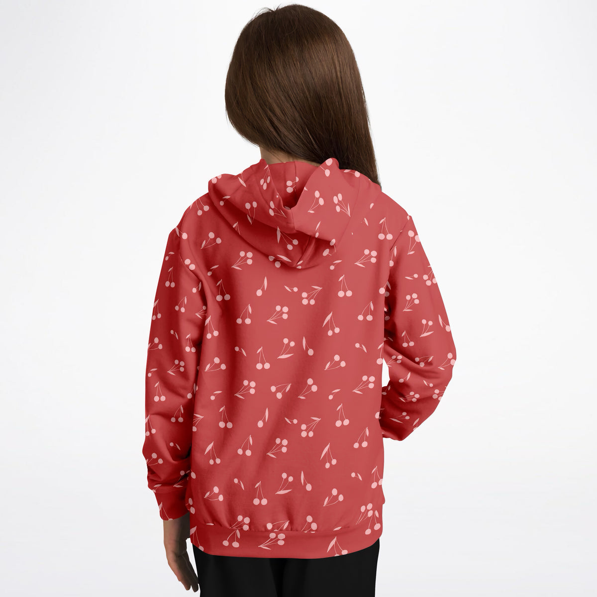 Girls Deep Red Cherry Hoodie – Ultra Comfy & Stretchy, Cozy Fleece or Lightweight Sports Fabric, Double-Layer Hood & Kangaroo Pocket
