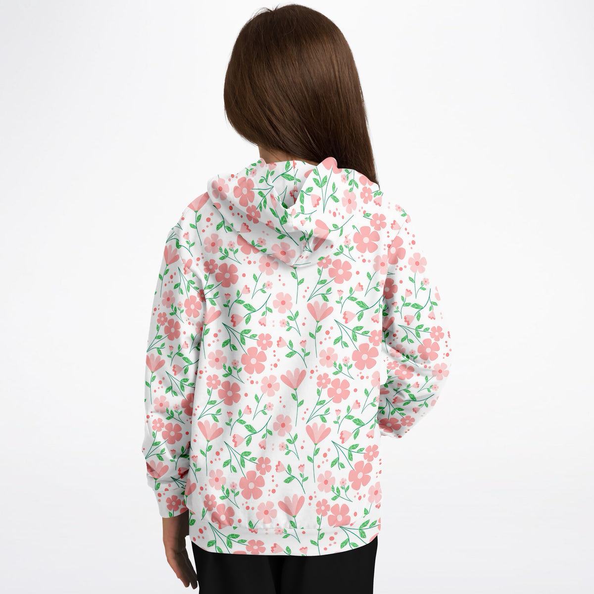 Girls Pretty Pink Flowers Hoodie – Ultra Comfy & Stretchy, Cozy Fleece or Lightweight Sports Fabric, Double-Layer Hood & Kangaroo Pocket