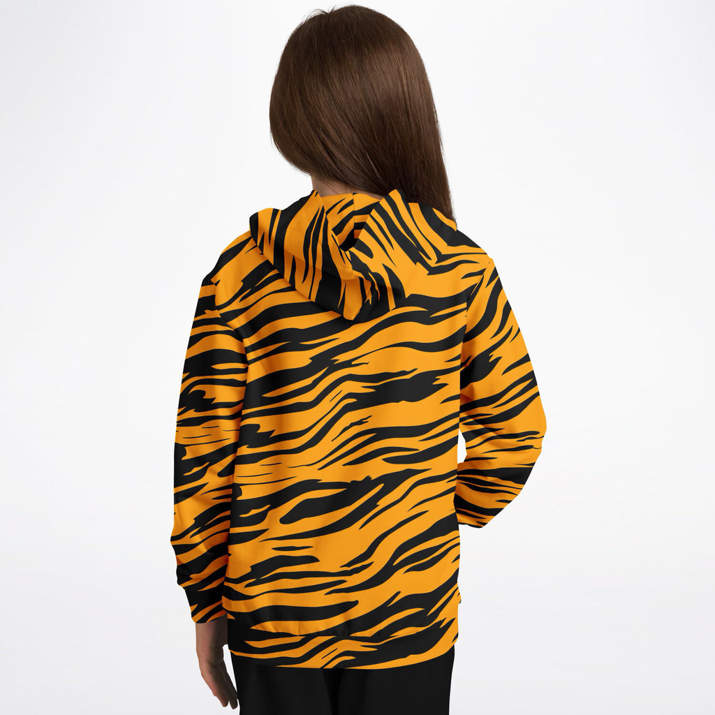 Kids Orange Tiger Stripe Hoodie – Ultra Comfy & Stretchy, Cozy Fleece or Lightweight Sports Fabric, Double-Layer Hood & Kangaroo Pocket