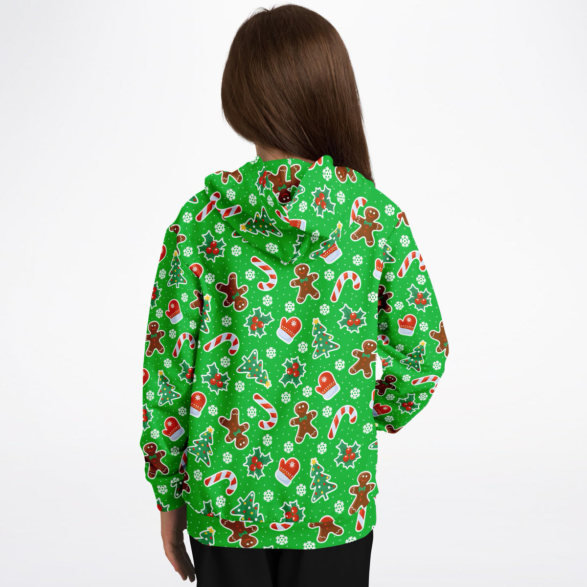 Kids Green Christmas Icons Hoodie – Ultra Comfy & Stretchy, Cozy Fleece or Lightweight Sports Fabric, Double-Layer Hood & Kangaroo Pocket