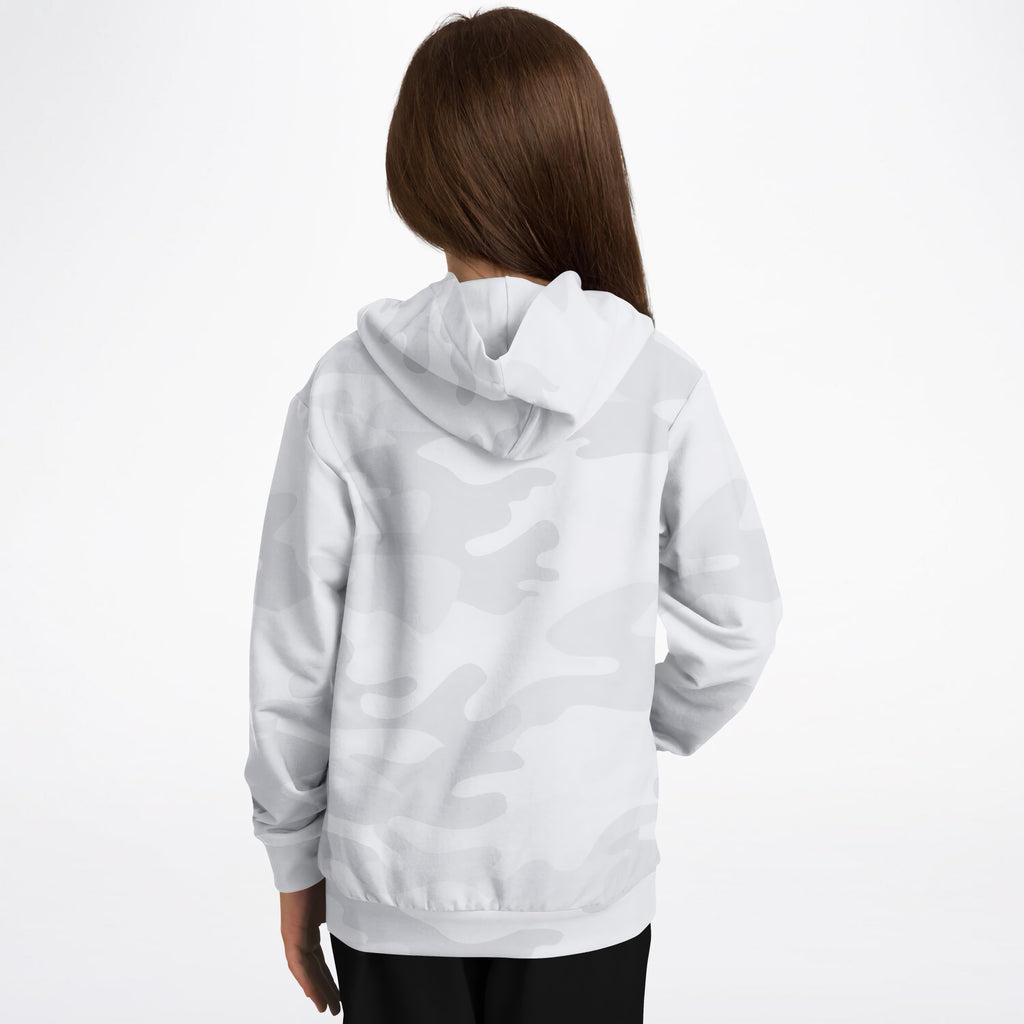 Kids White and Gray Camouflage Hoodie – Ultra Comfy & Stretchy, Cozy Fleece or Lightweight Sports Fabric, Double-Layer Hood & Kangaroo Pocket