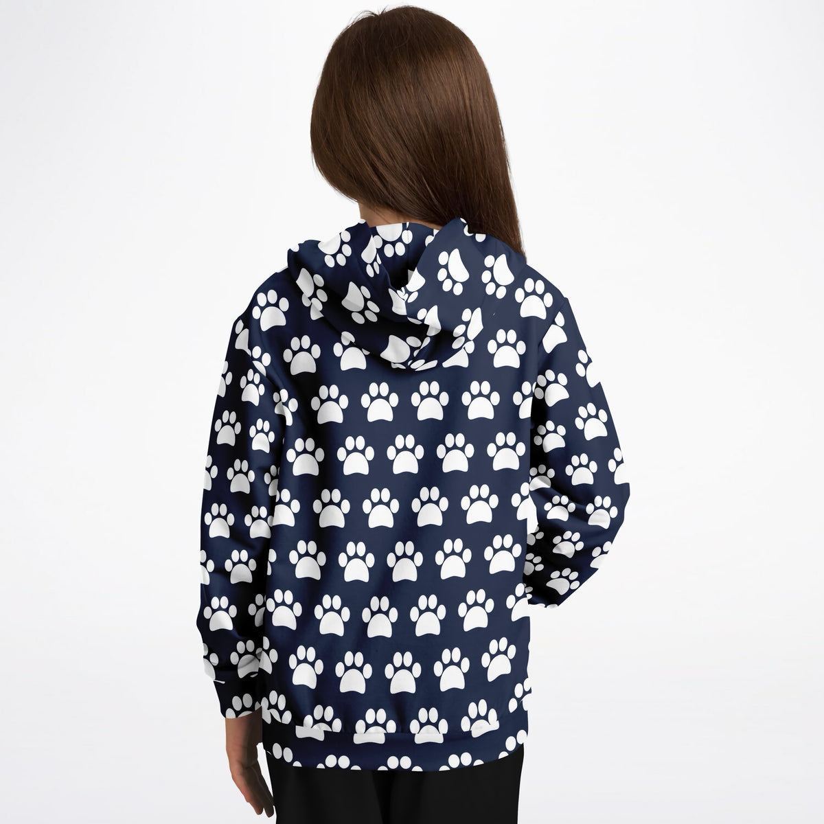 Kids Navy Blue Paw Print Hoodie – Ultra Comfy & Stretchy, Cozy Fleece or Lightweight Sports Fabric, Double-Layer Hood & Kangaroo Pocket
