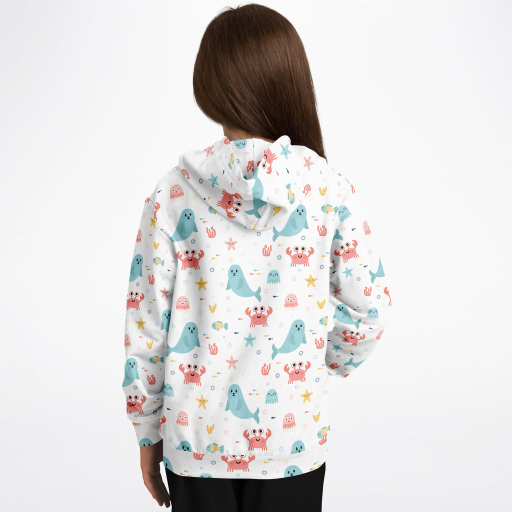 Kids Cute Ocean Animals Hoodie – Ultra Comfy & Stretchy, Cozy Fleece or Lightweight Sports Fabric, Double-Layer Hood & Kangaroo Pocket