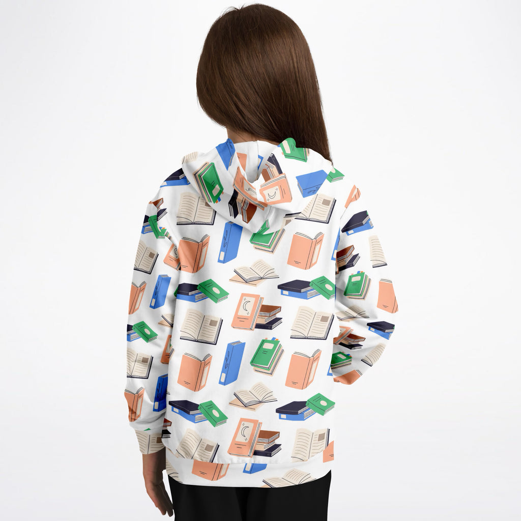 Kids Colorful Books Hoodie – Ultra Comfy & Stretchy, Cozy Fleece or Lightweight Sports Fabric, Double-Layer Hood & Kangaroo Pocket